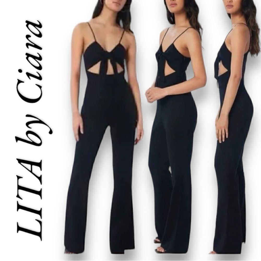 LITA by Ciara Women’s Tie Front Jumpsuit in the Size Large in Black Color